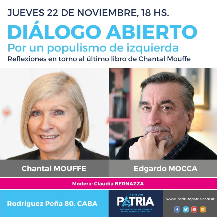 Chantal Mouffe con Edgardo Mocca en el Patria