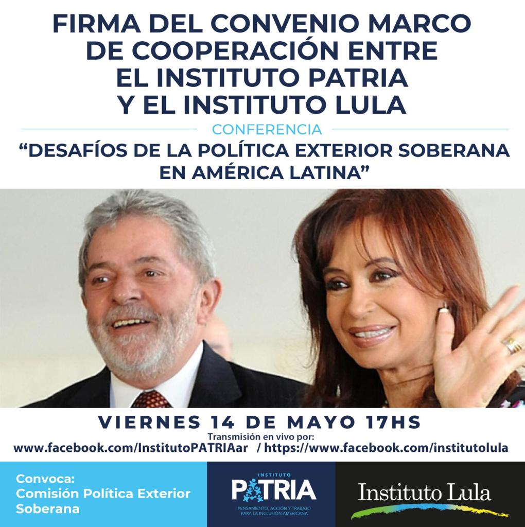 Firma del convenio marco de cooperación entre el Instituto Patria y el Instituto Lula