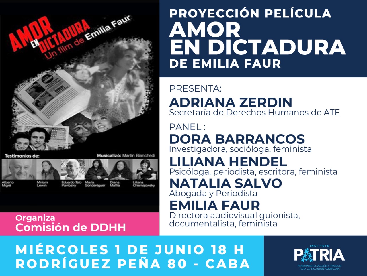 Proyección de la película  «Amor en Dictadura» de Emilia Faur